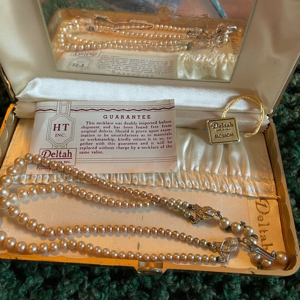 Deltah 2 Strand Pearl Necklace with Silver Accents